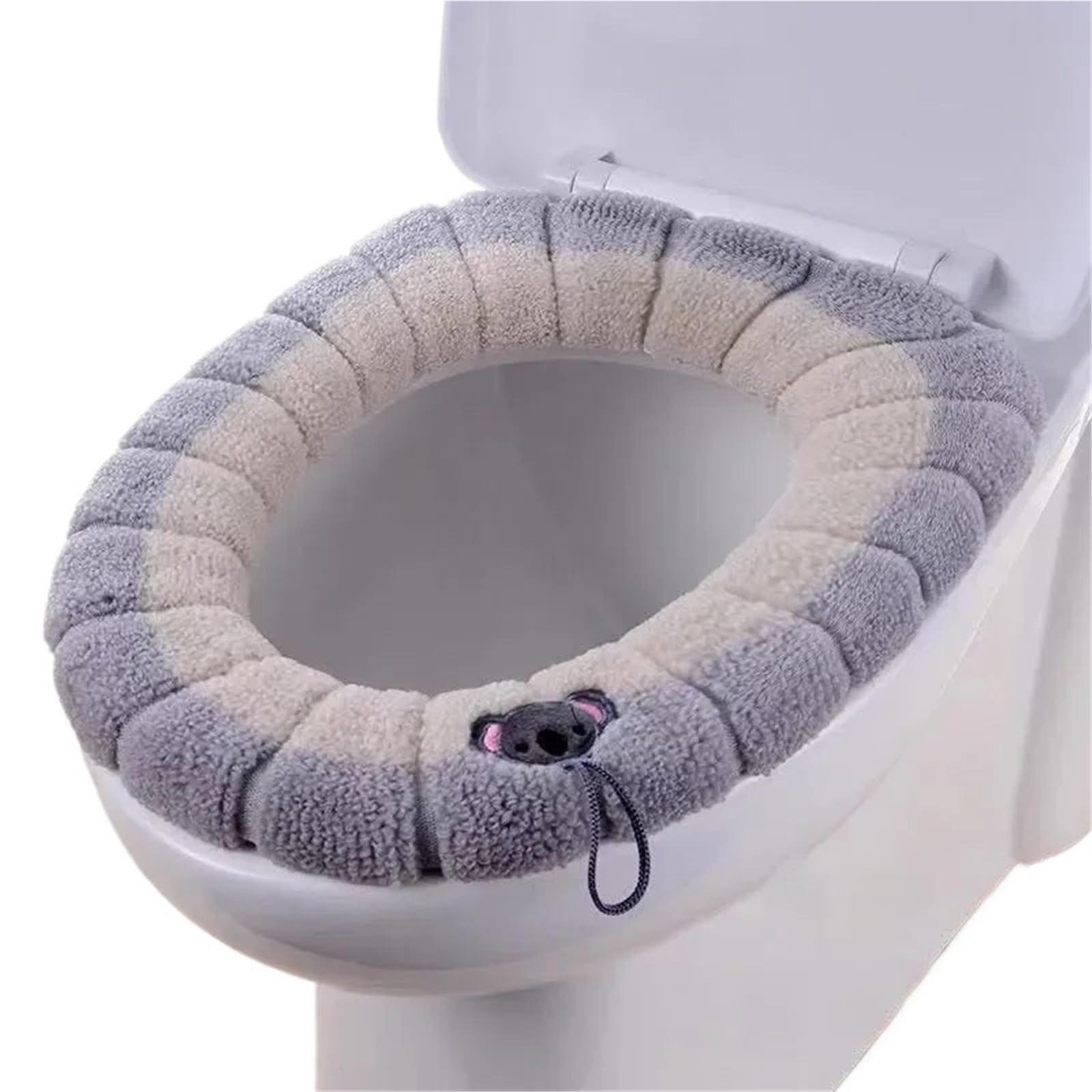 PADGCNOR Soft Toilet Seat Cushion Warm Toilet Seat Cover Comfortable Thick Knitted O-shaped Universal Bathroom Washable Cushion Closestool Mat Pad(Beige)