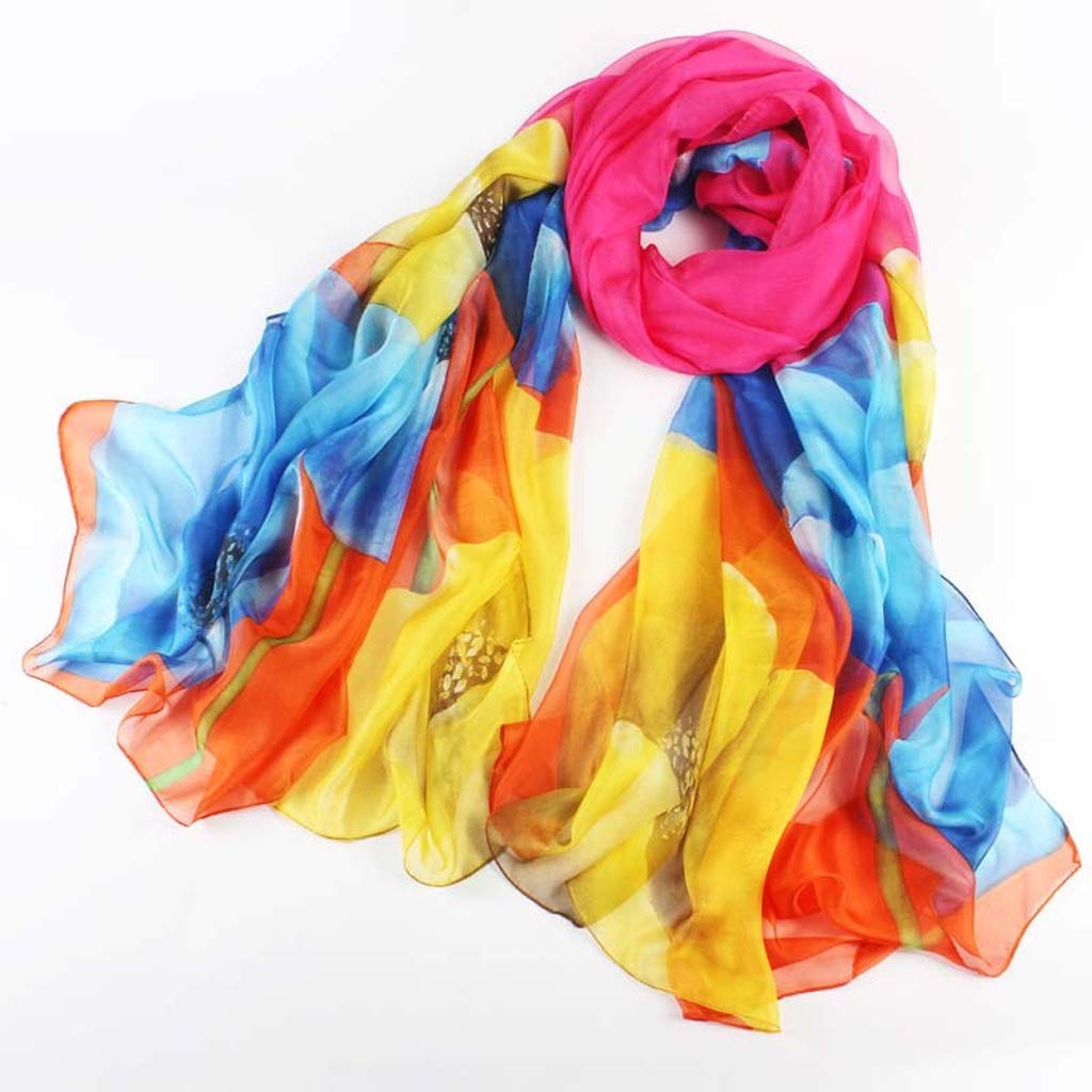 Calda sciarpa da donna in morbido chiffon stampato a fiori, scialle primaverile ed estivo, sciarpe, telo mare avvolgente alla moda (B 200 cm x 140 cm)