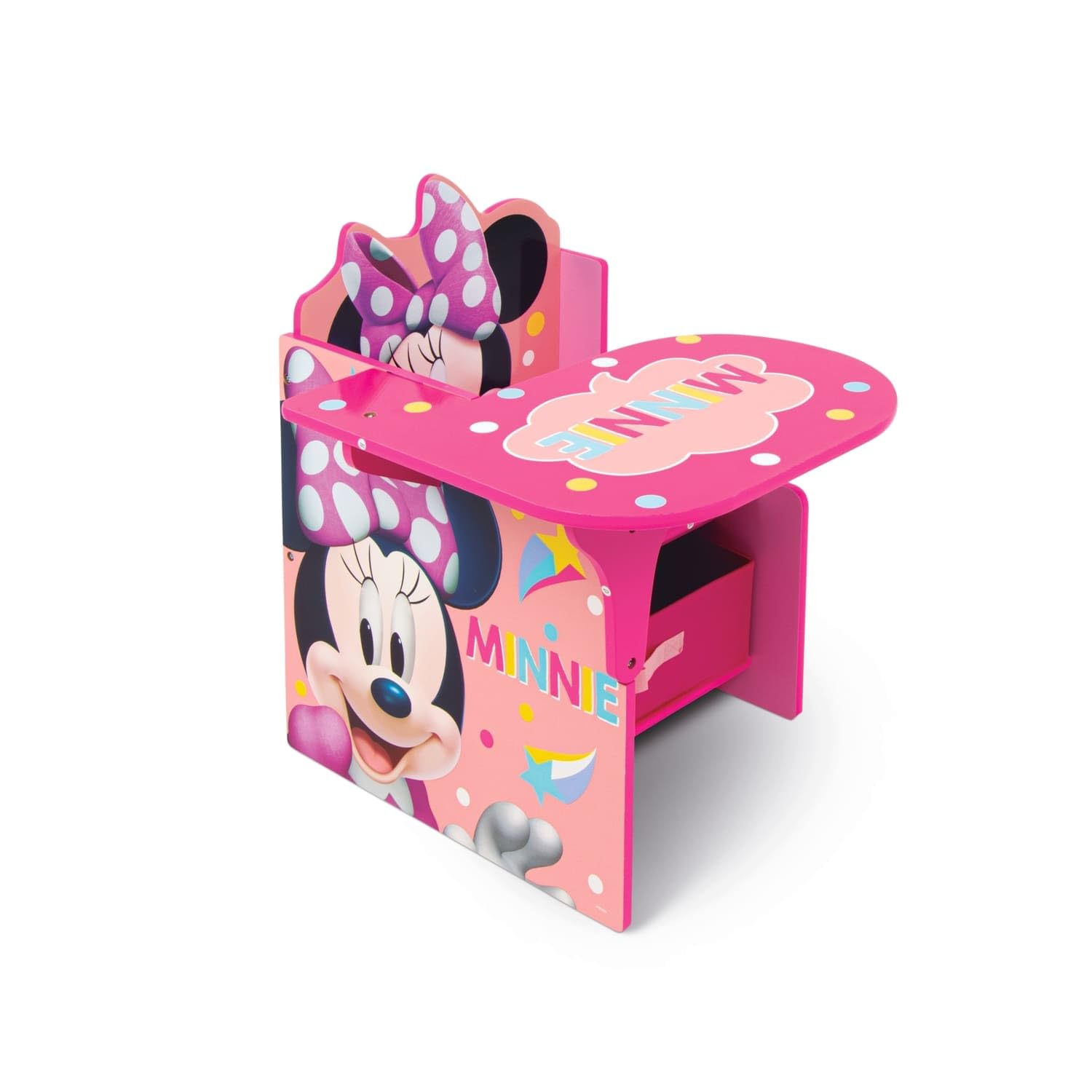 ARDITEX - Silla-Pupitre Infantil de Madera con contenedor Textil de Minnie Mouse de Disney - 62x30x60cm - Color Rosa - Ideal para Manualidades, estudiar o Jugar.