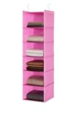 6-Shelf Hanging Closet Organizer, Hanging Storage Shelves with 2 Sturdy Hooks Space-Saving for Bedroom, Foldable (Pink)