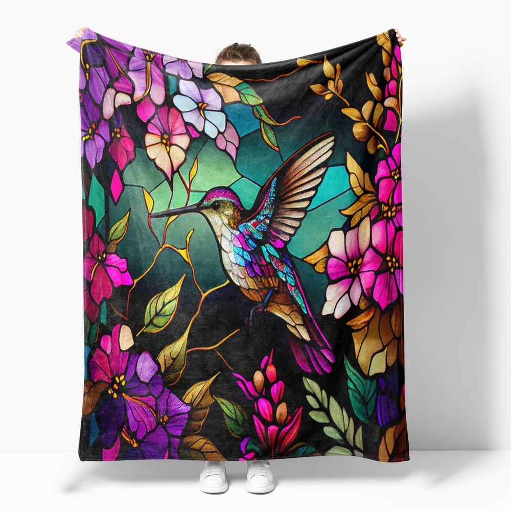 Reateforin Hummingbird Floral Blanket Gifts for Women Kids Girls Mom Farmhouse Pink Flowers Bird Throw Blankets Home Bedroom Mother's Day Decor Soft Cozy Lightweight Plush Throw Blanket 70"x80" โ image 1
