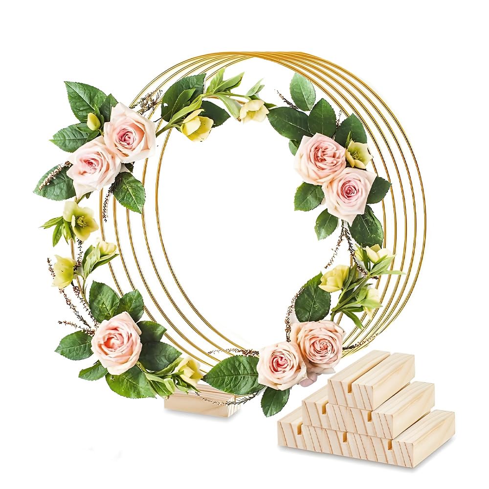 6 Cerchi Floreali In Metallo Argento 30cm Con Base Legno - Per Centrotavola Matrimonio E Decorazioni - Foto 5