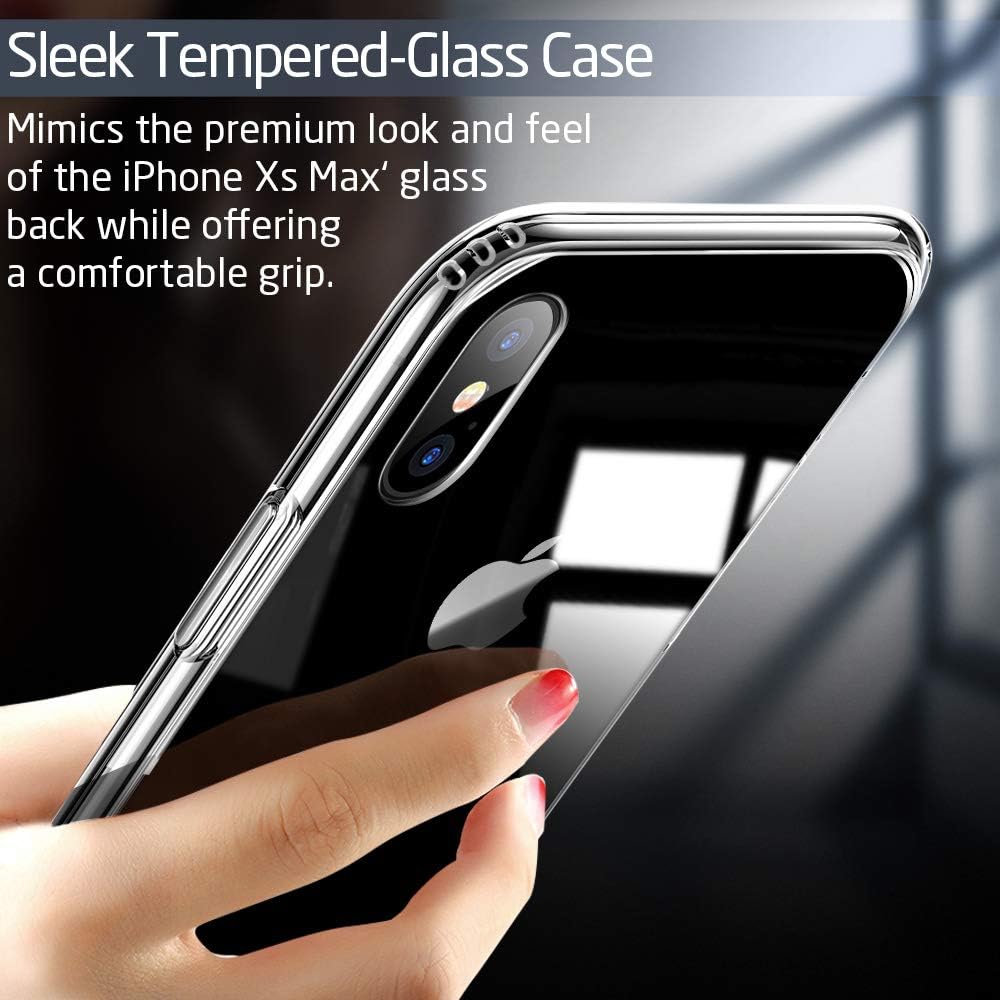 Esr Coque Compatible Avec Iphone Xs Max Silicone Coque Transparente Avec Revetement Arriere En Verre Trempe Bords Couvrants En Silicone Tpu Souple Compatible Avec Xs Max 18 6 5 Pouces Crystal Amazon Fr