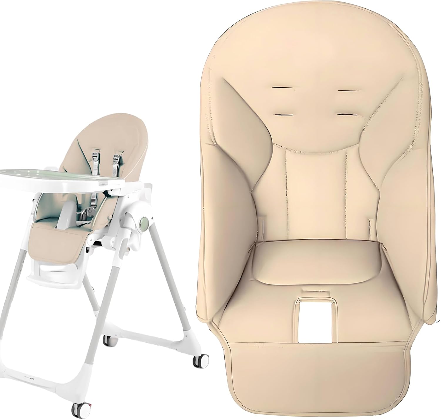 High Chair Cover Replacement Suitable for Peg Perego Siesta/Zero3, Baoneo, High Chair Seat Soft Cushion, Comfortable Cushion PU Leather, Beige