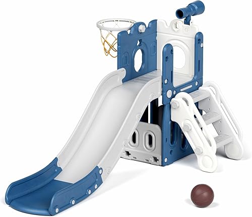 67i Tobogán de interior para niños pequeños de 1 a 3 años, tobogán 5 en 1 para niños con aro de baloncesto, tobogán de interior para niños con