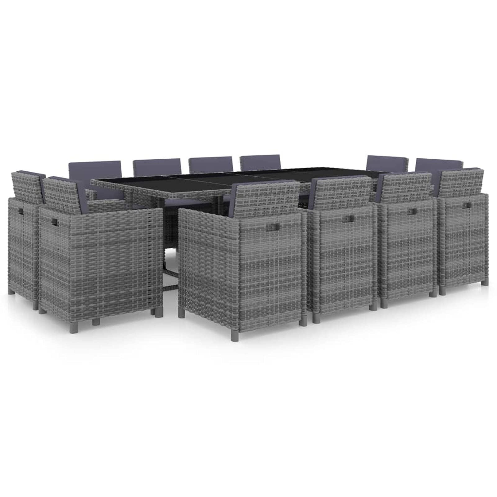 Homgoday Set Comedor de jardín 13 Piezas y Cojines ratán sintético Gris Conjunto de Comedor de Exterior Conjunto de Muebles de Jardín terraza Exterior Sillas y Mesa con Cojines incluidos