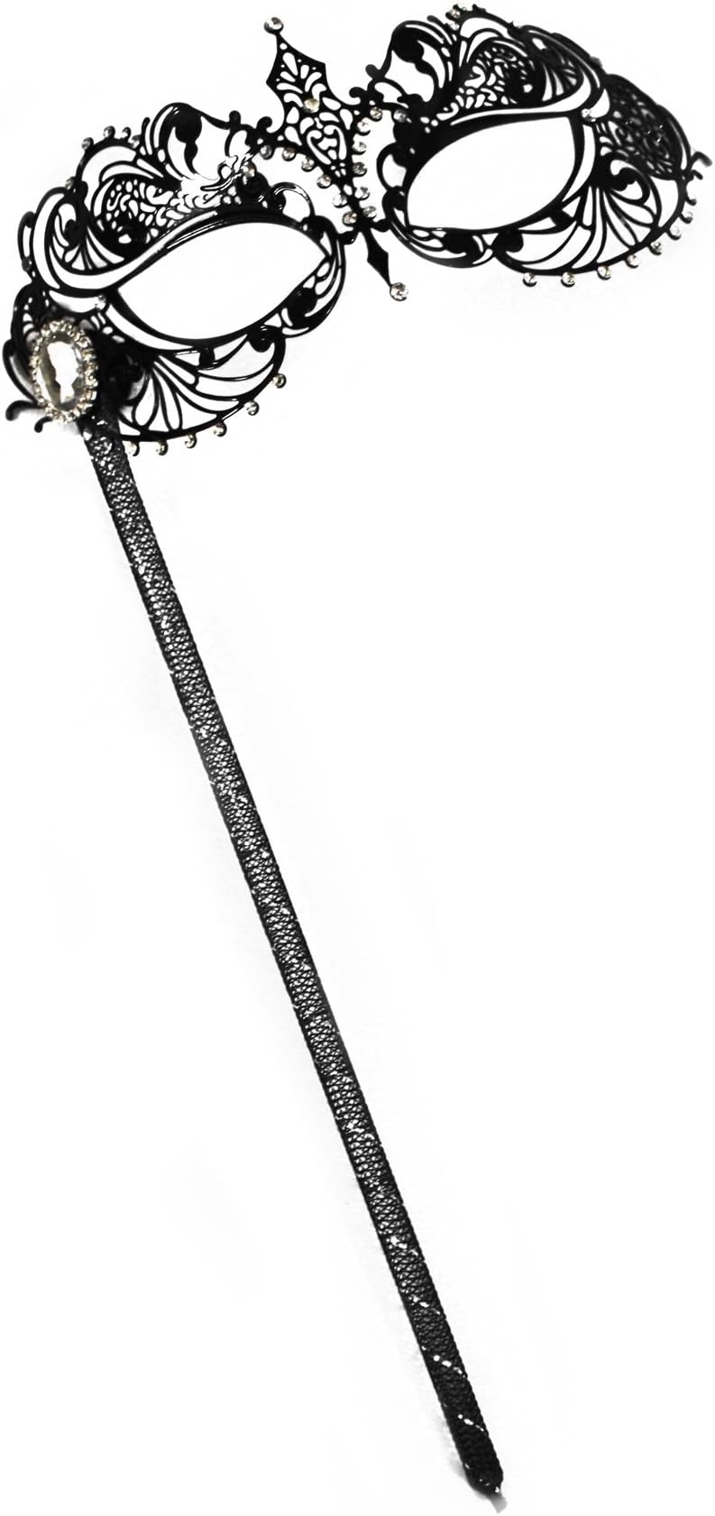 Success Creations Corrine Laser-Cut Metal Black Venetian Women's Masquerade Mask on a Stick