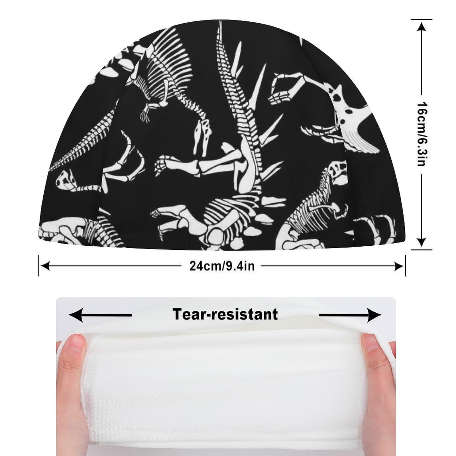 Swim Cap Dinosaur Skull Skeleton Black Swimming Caps for Adult Men Women