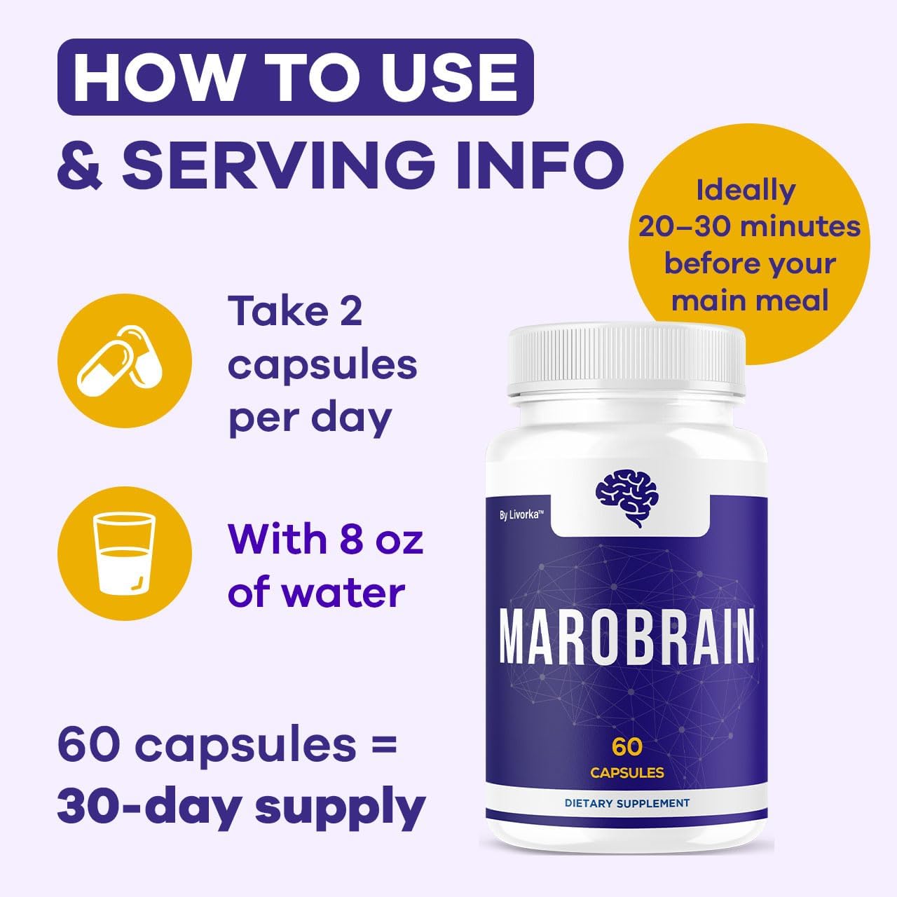 Marobrain Capsules - Official Marobrain Supplement Pills Daily Support Brain & Mermory Focus, All Natural Advanced Premium Formula for Overall Health & Wellness, 60 Capsules for 1 Month - Image 4