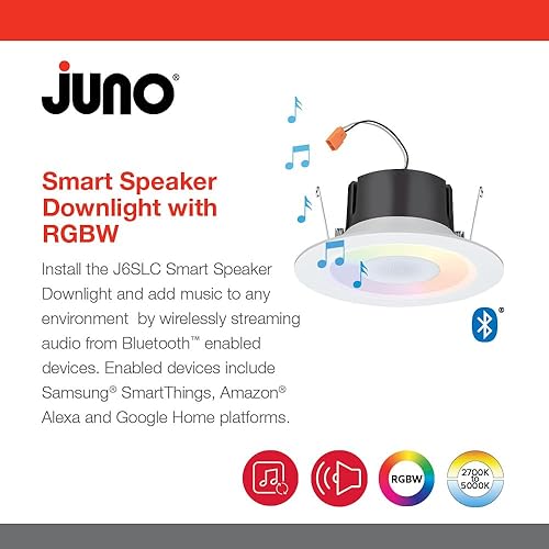 Miniatura 2 de Juno J6SLC RGBW MW M6 Smart RGBW Altavoz Downlight, color dinámico rojo, verde, azul blanco, blanco mate, 6 pulgadas