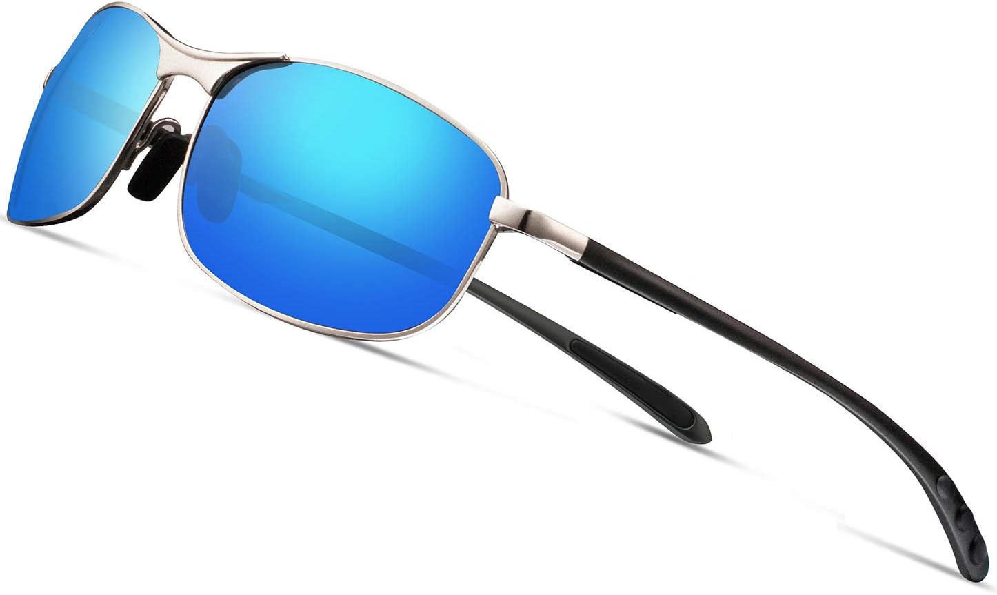 Rectangular Sport Polarized Sunglasses for Men - Feirdio Mens Sunglasses Sports Metal Frame 100% UV protection 2268 (blue/Silver)