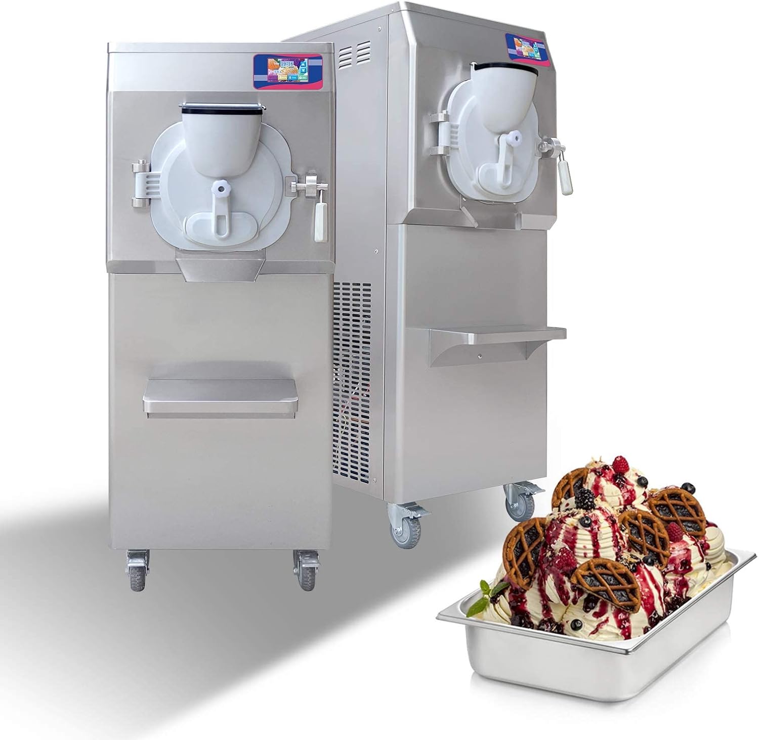 Commercial Certificate Hard Ice Cream Machine Gelato Frozen Batch Maker 2800W 45-55L/hour with 17L Cylinder, LED Touch Control Screen Perfect for Snack Bar, Restaurant, Cafe, Supermarkets