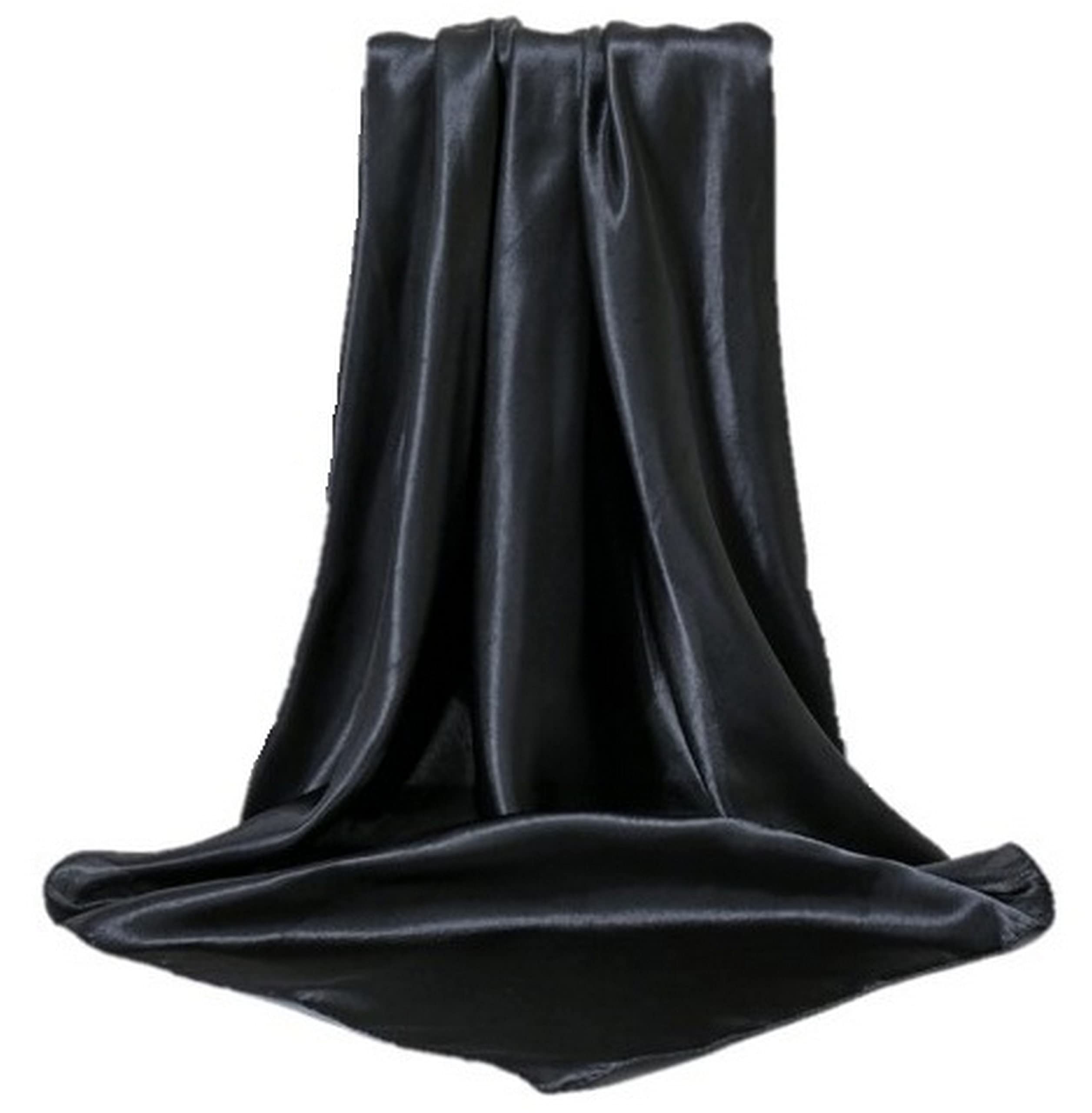 Women’s Silk Feel Square Hair Scarf Sleeping Headscarf, Solid Plain Vibrant Colors Bandana (Black)