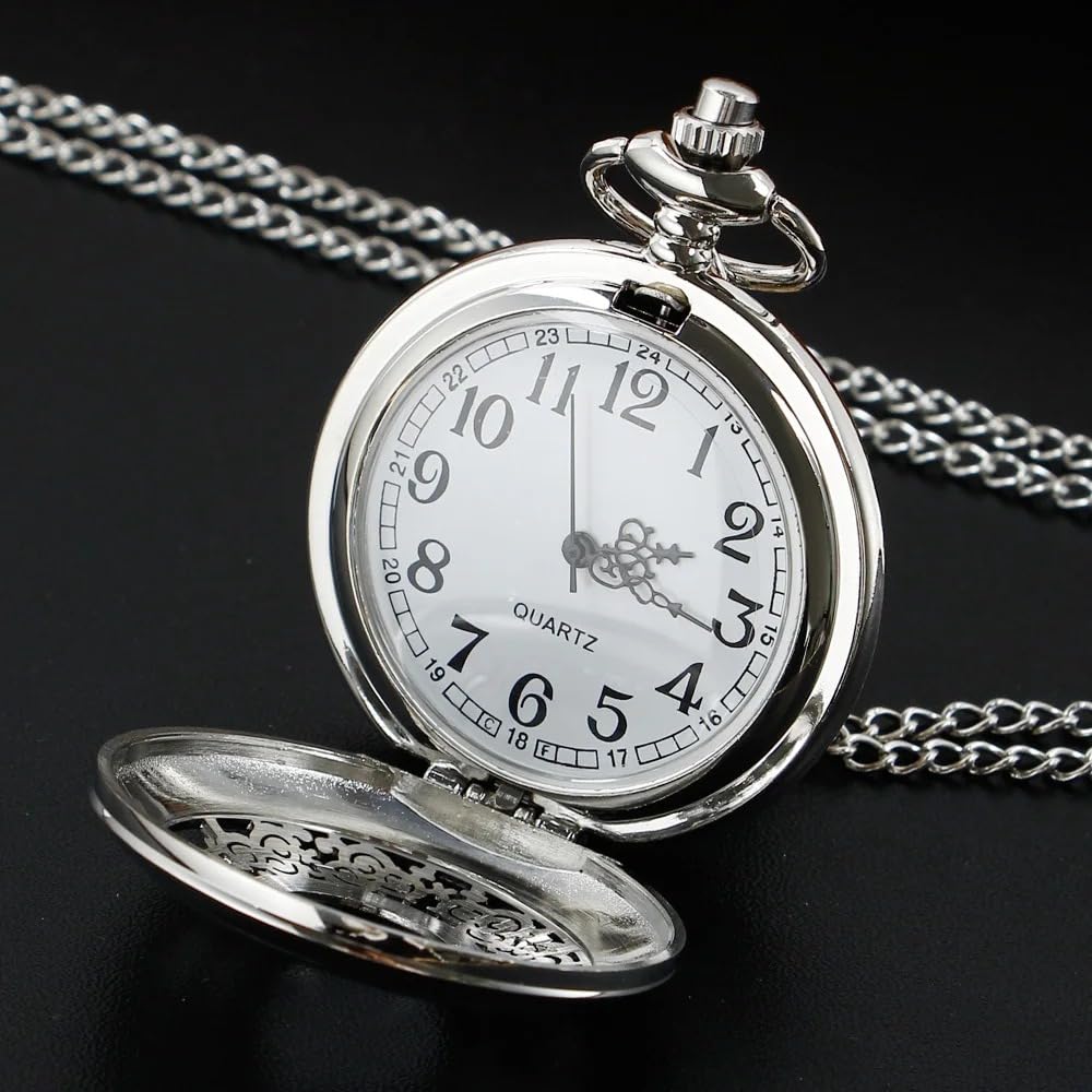 Reloj de Bolsillo Cuarzo con diseño Hueco Plata, Cadena Antigua Moda Vintage, Colgante, Temporizador, Regalo