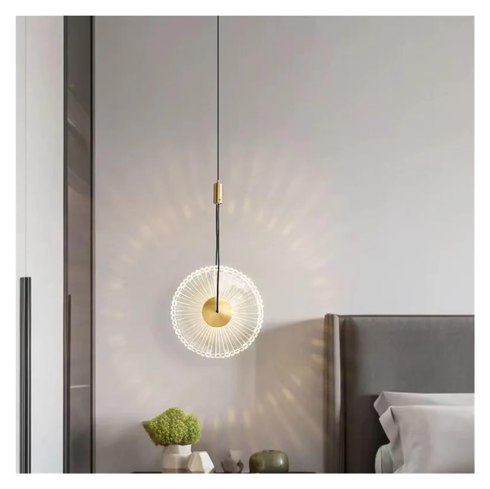JYBNBBE Modern Transparent Acrylic Pendant Lamp Changeable Dimmable Brass Bedroom Dining Room Chandelier Wire Adjustable