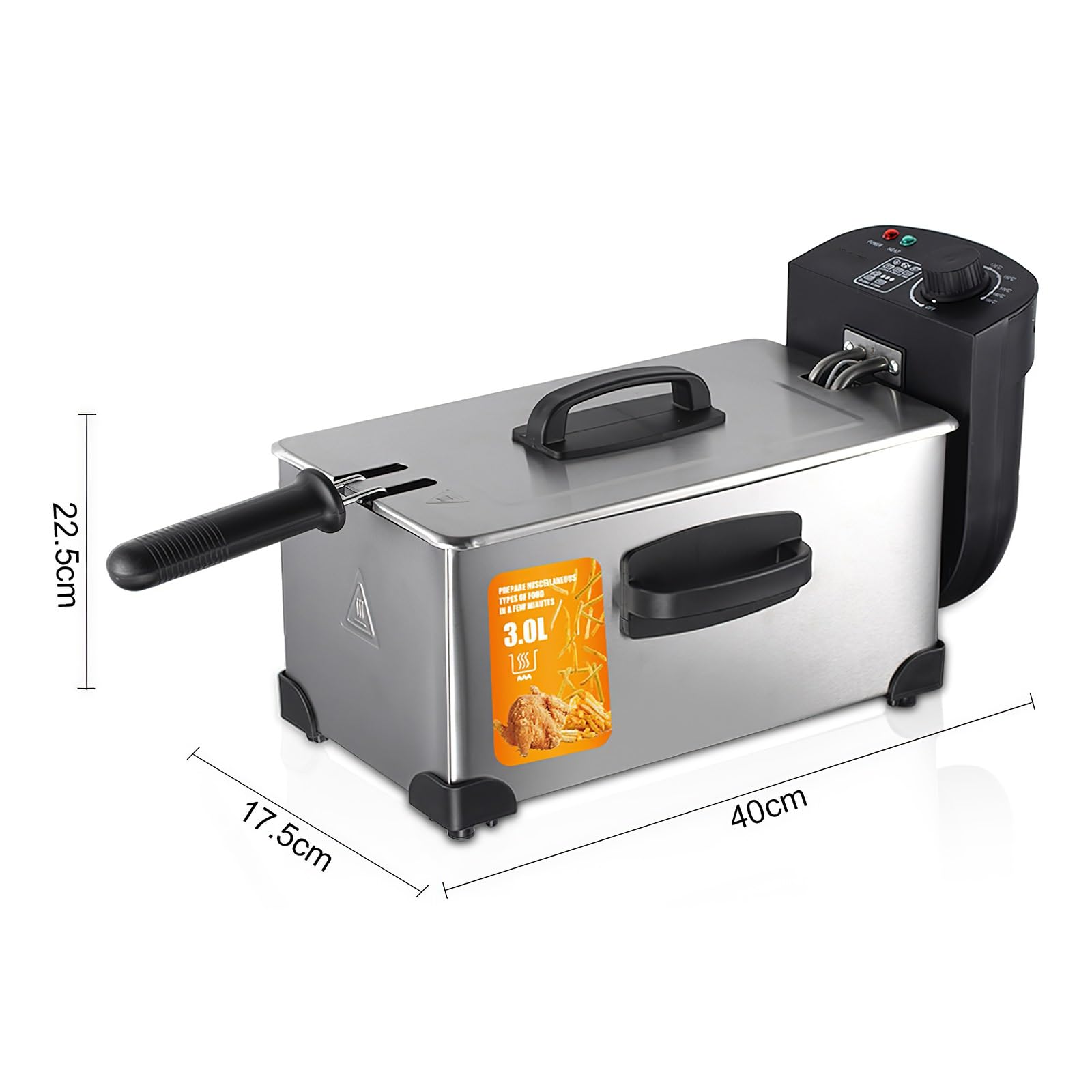 Friggitrice ad olio da 6 l, friggitrice elettrica con cestino incluso, 2200, potenza di 2200 W, potenza 2200 W, temperatura regolabile 200 °C, corpo in acciaio inox resistente, uso domestico e
