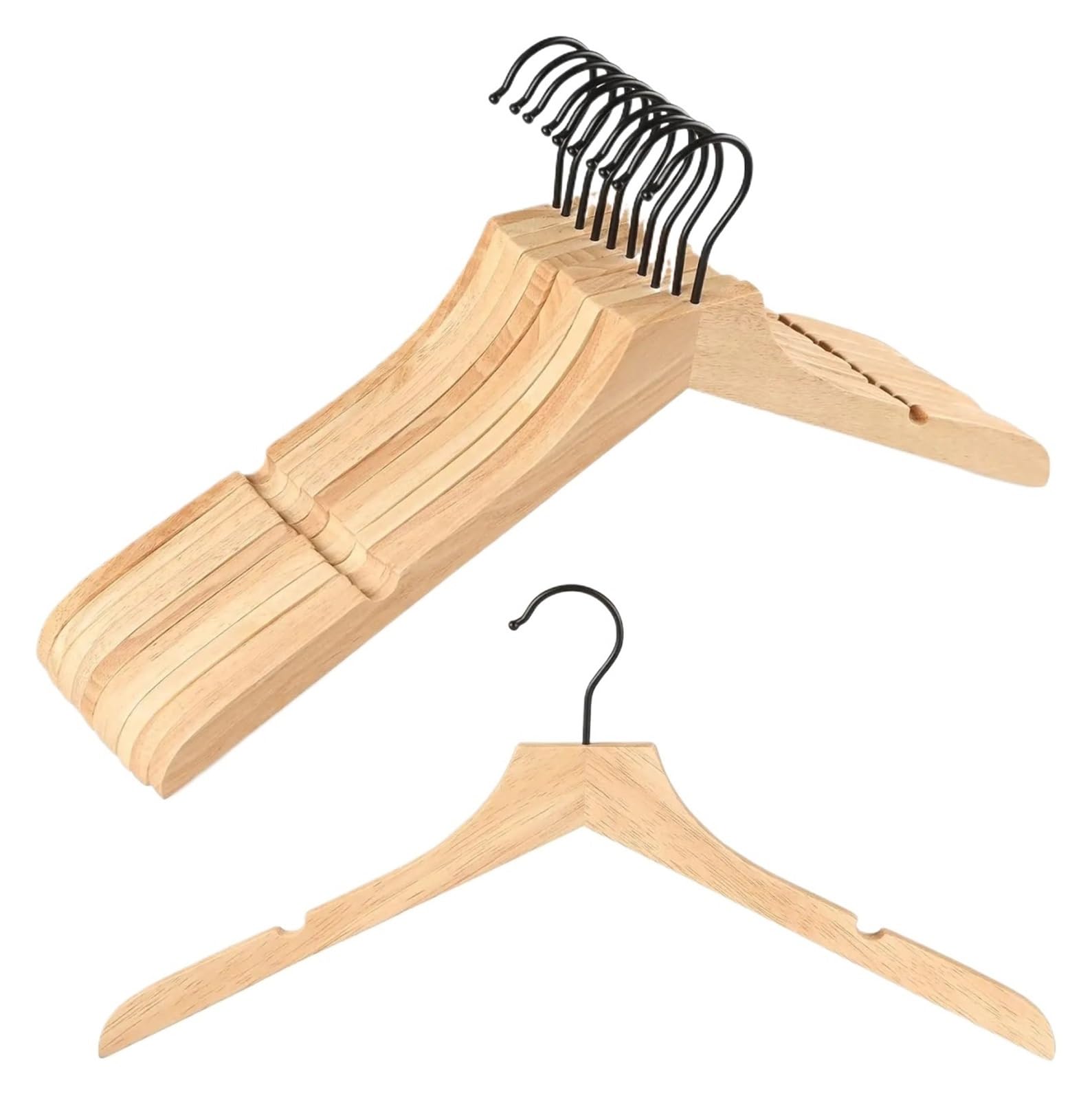 Wooden hangers 12 Pack Rubber Wood Clothes Hangers with Rotatable Black Hook, Smooth Notches for Coats, Suits, Jackets for suit