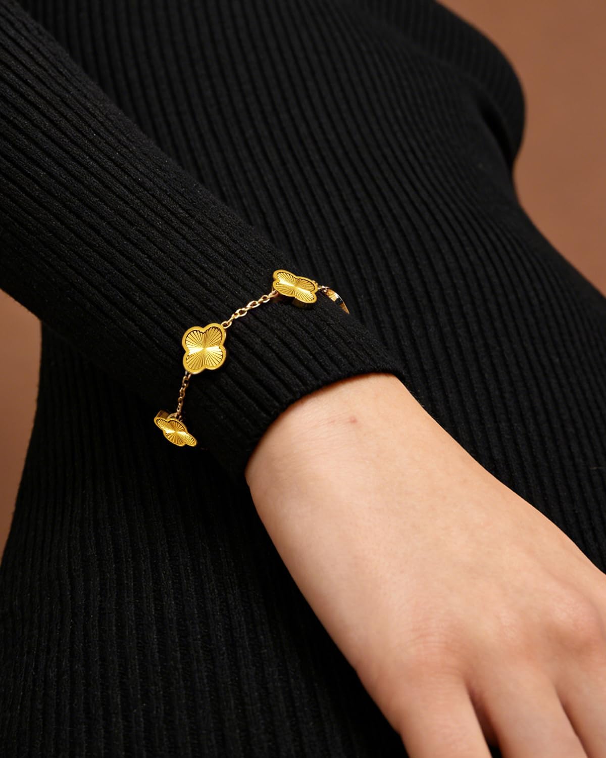 18K Gold Plated Bracelets for Women Non Tarnish, Golden/Red/White/Black Four Leaf Clover Bracelet Charm Bracelets for Women Trendy Valentines Day Gifts for Her - Image 2