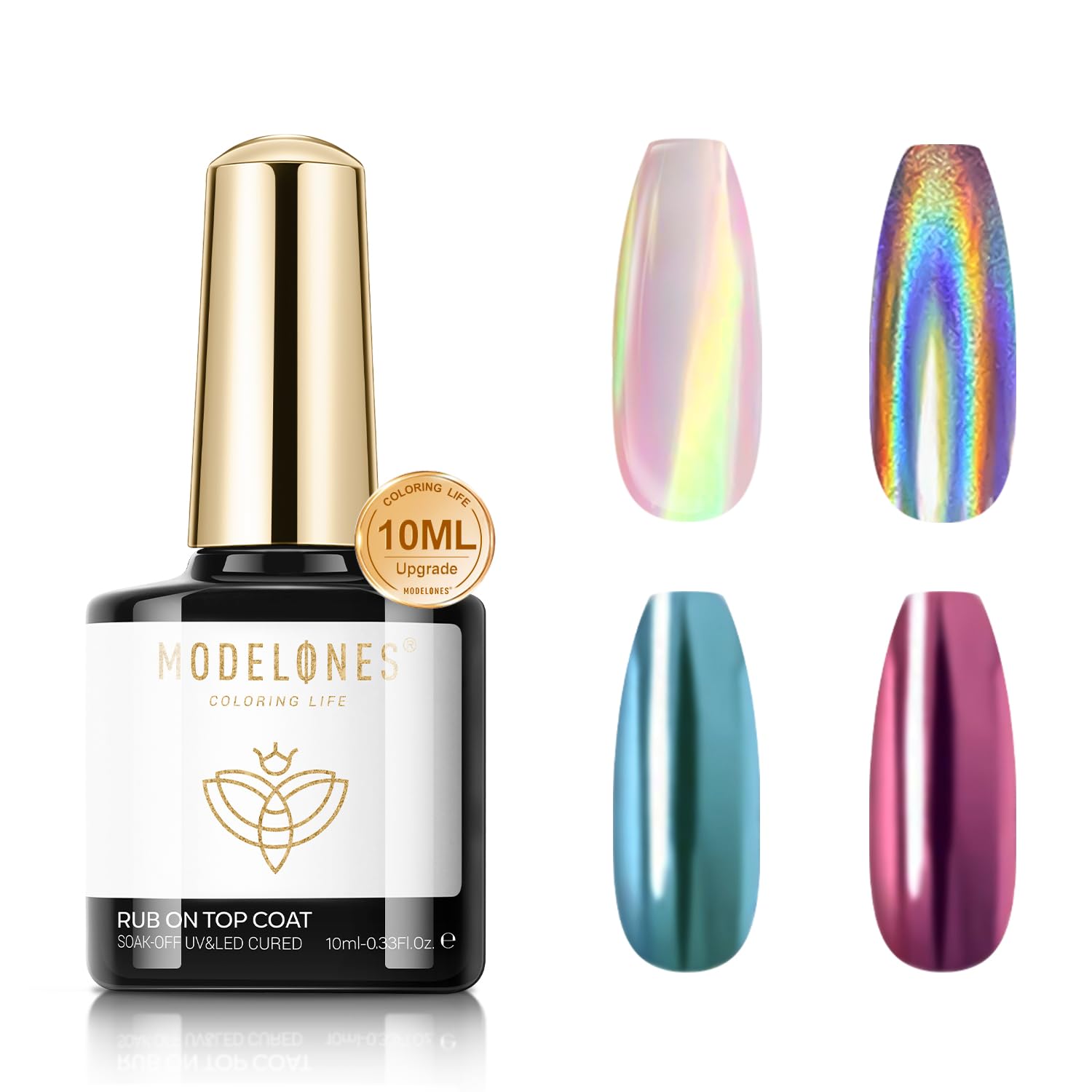 modelones Gel Top Coat for Chrome Nail Powder, Clear Mirror Shiny Chrome Top coat No Wipe Long Lasting Soak Off Nail Lamp High Gloss Chrome Top Coat Gel Nail Polish for Home DIY and Nail Salon