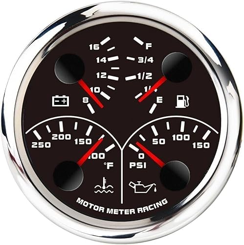 MOTOR METER RACING W Pro Series 3.346 in 3-38" Medidor multifunción 4 en 1 Temperatura del agua F Presión de aceite PSI Nivel de combustible 240-33
