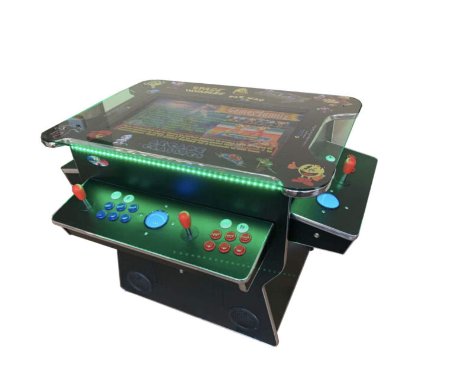 ABVIDEOARCADES Black Lift UP Screen 3500 Classic Games Huge 26.5 Inch Screen Full Size Commercial Grade Cocktail Arcade Machine Games 2 Stools 3 Year Warranty Screen LED Trim Stools Included LIFUUBLK