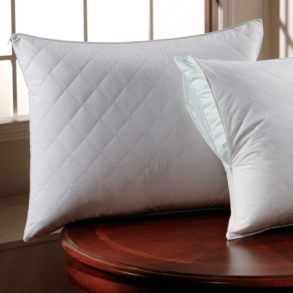 COMFY Zippered Quilted Standard Pillow Protector, Cotton, White
