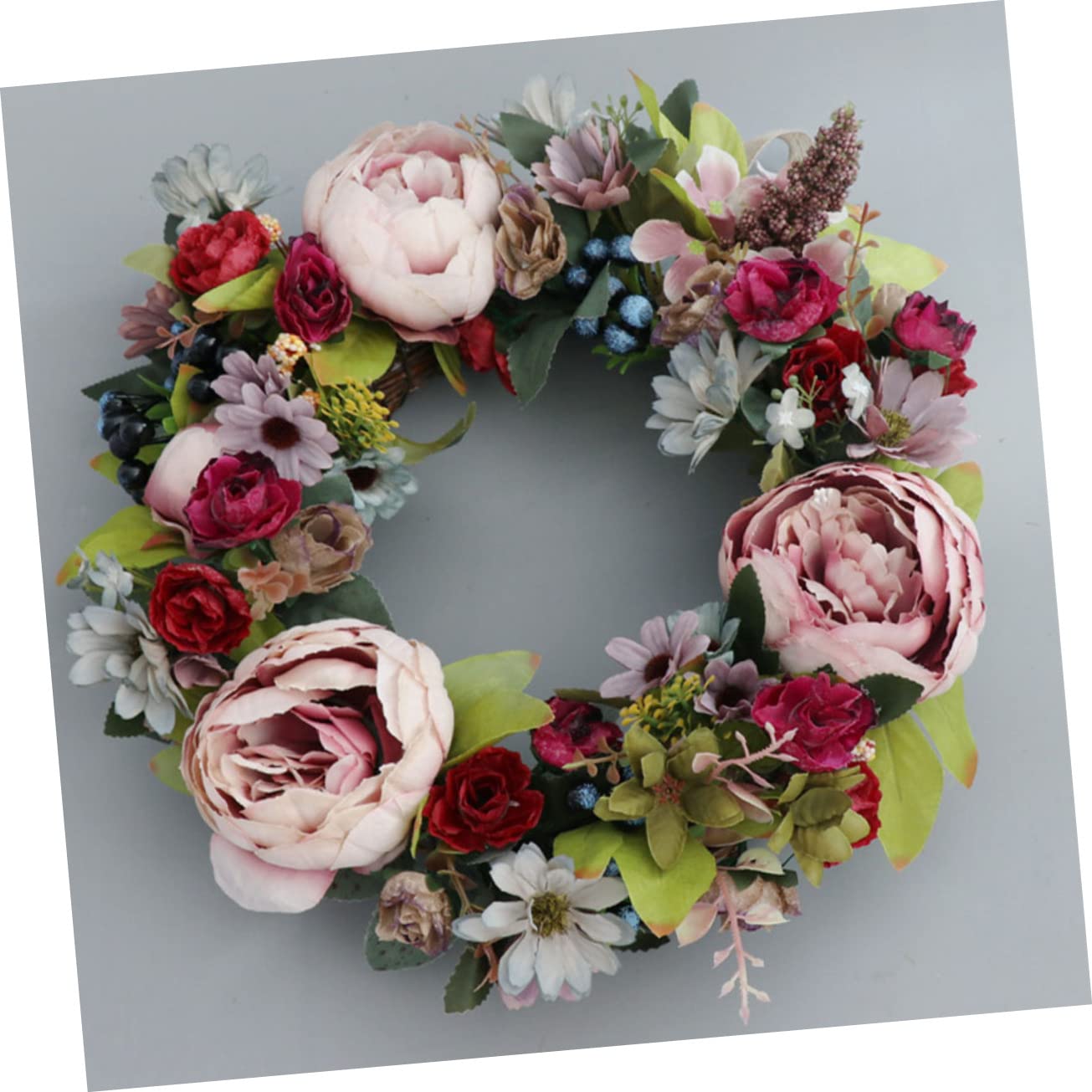 Ghirlanda di Peonie Finte Decorativa da Appendere in Legno Plastico