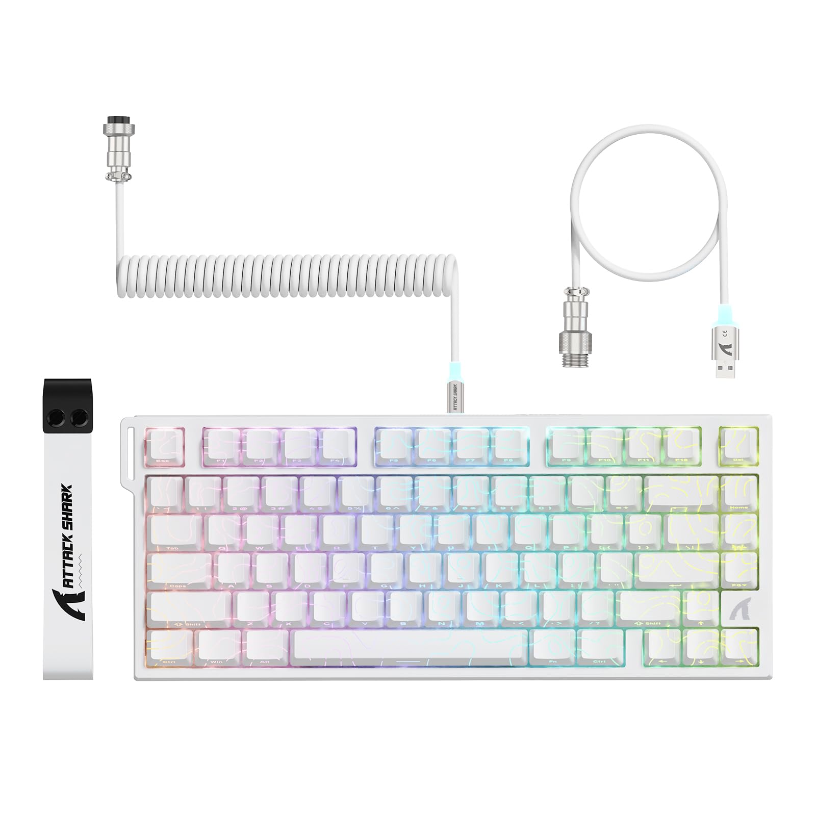 ATTACK SHARK R82 HE Clavier Gaming Filaire 75 %, Switch Magnétique, Polling Rate 8000 Hz, Précision Ultra de 0,005 mm RT, RVB, 5 Couches d’Absorption Sonore, avec Câble LED C01ULTRA(Contour Blanc)