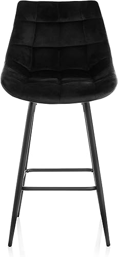 Miniatura 3 de Elama Silla de bar moderna de terciopelo copetudo, juego de 2, color negro