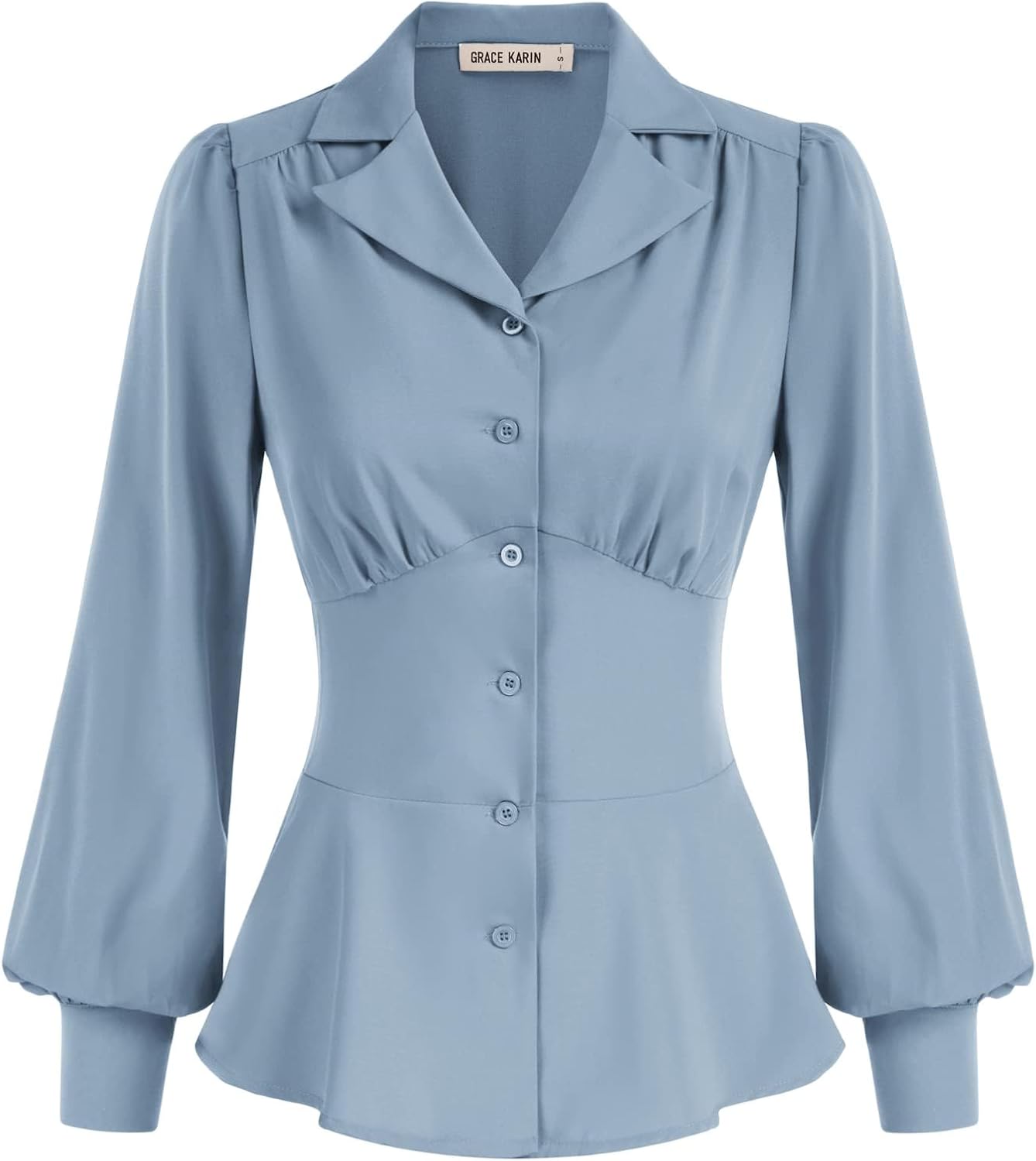 GRACE KARIN Womens Long Sleeve Tops Business Casual, Dressy Button Down Peplum Blouses, Fall Collared Work Elegant Shirt
