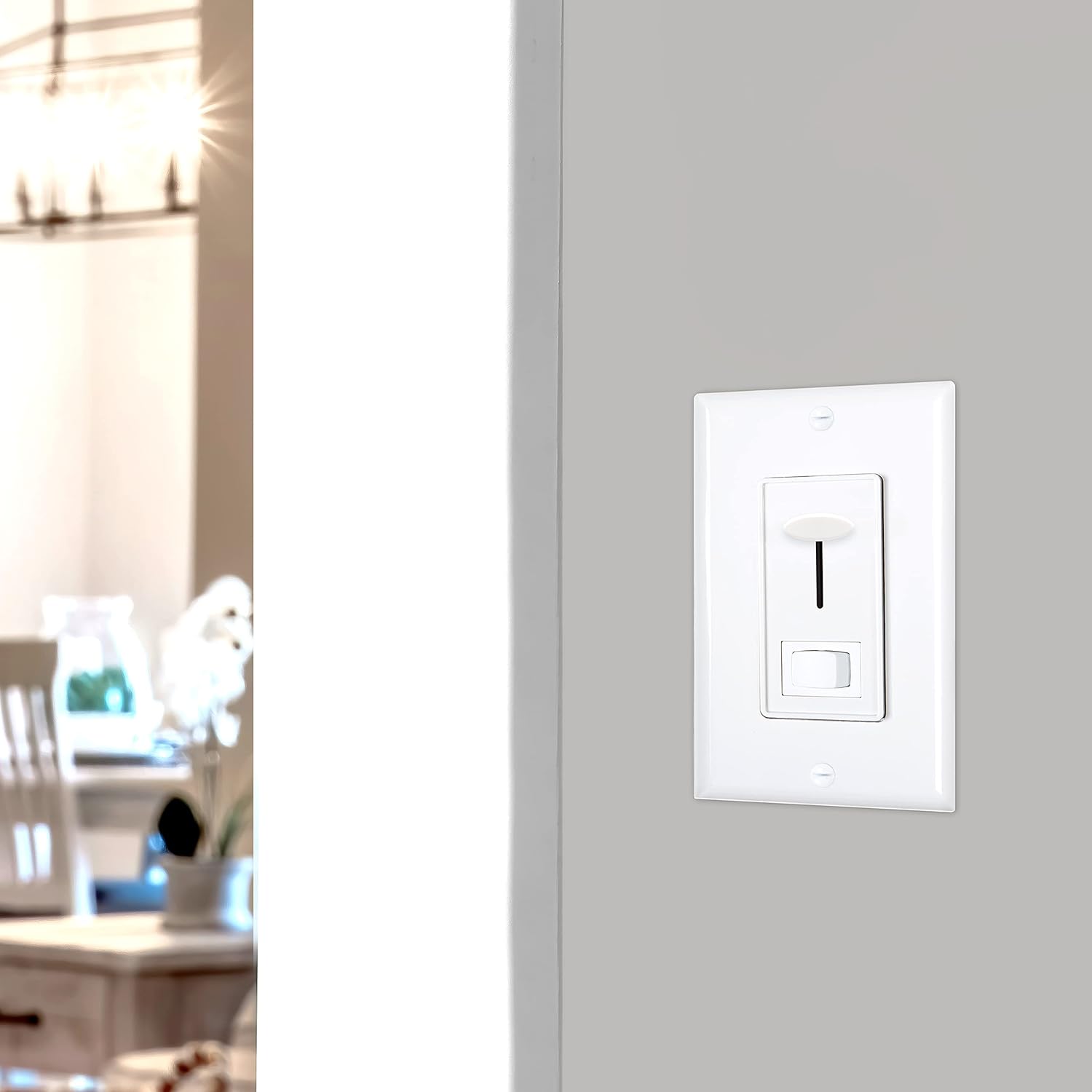 Maxxima Low Voltage 0-10V Slide Dimmer Switch - LED and Incandescent Compatible, Vertical Slide Light Control with On/Off Switch, Wall Plate Included