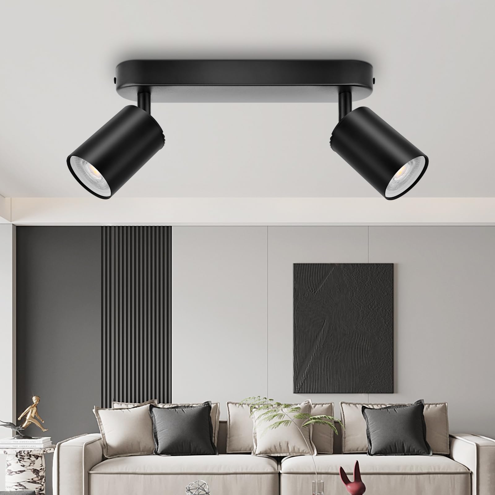 YindaLux LED Deckenstrahler 2 Flammig Schwarz GU10, Deckenlampe Strahler Schwenkbar 350°, Strahler Deckenleuchte Spot für Küche Schlafzimmer Wohnzimmer, Ohne Leuchtmittel