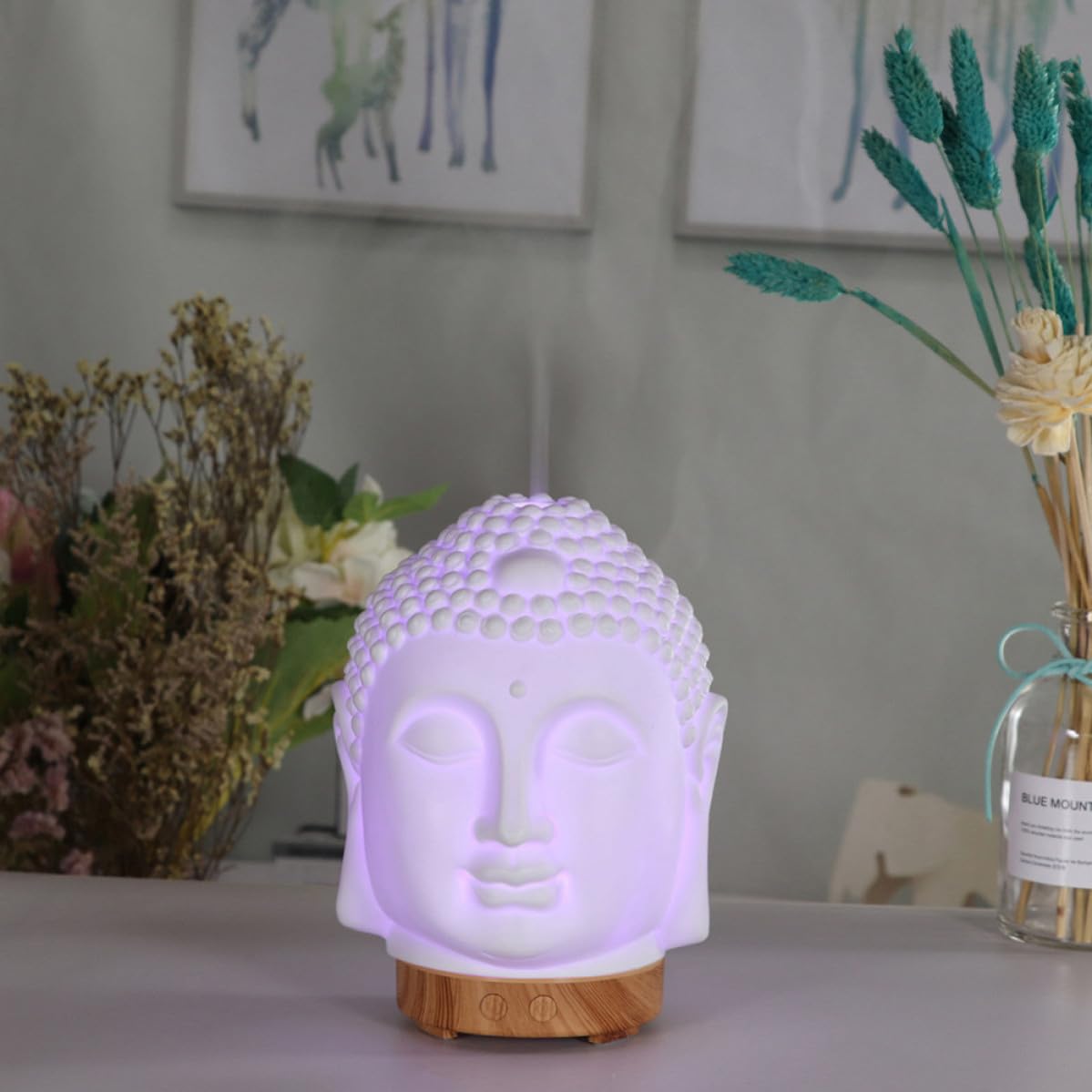 Diffusore di Aromaterapia, Umidificatore in Ceramica a Forma di Testa di Buddha, 1 Pezzo, Bianco, per Scrivania in Ufficio, Capacità Inferiore a 1L, Diffusione dell'Aroma