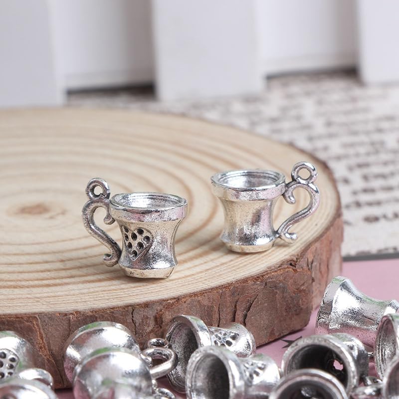 Miniatura 4 de Opexicos 50 dijes para taza de café, para tazas de té, diseño de tono plateado envejecido, accesorios hechos a mano para manualidades, 3D, 0.394 x