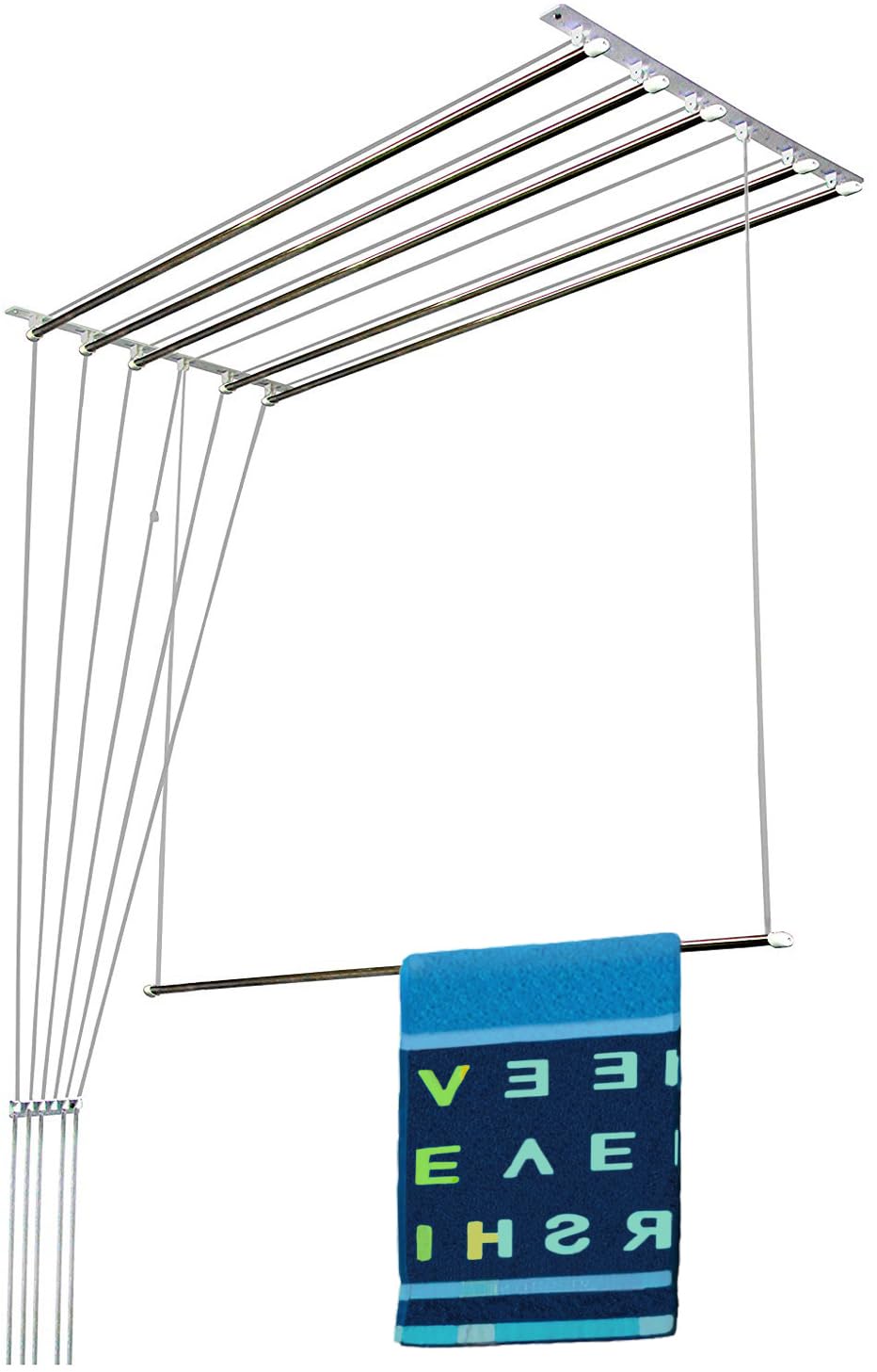 Synergy - 6 Pipes x 4 Feet - Heavy Duty - Stainless Steel Ceiling Clothes Hanger/Cloth Dryer with UV Protected Rope and Individual Drop Down Railers (SY-CL1)