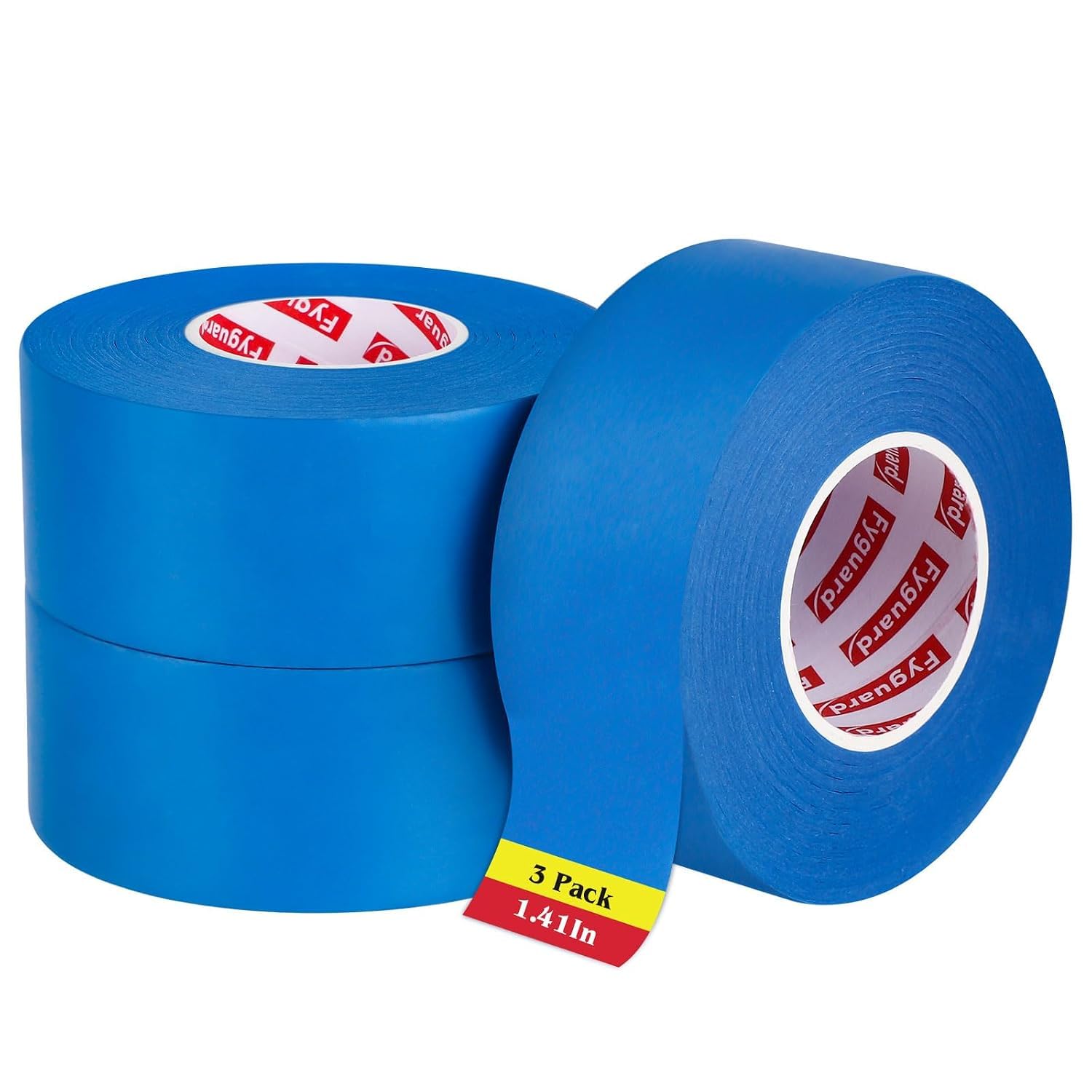 Fyguard 3 Rolls Blue Painters Tape, 36mm x 50m Decorators Tape Paper Tape for Indoor Outdoor Painting Clean Removal Sharp Paint Lines