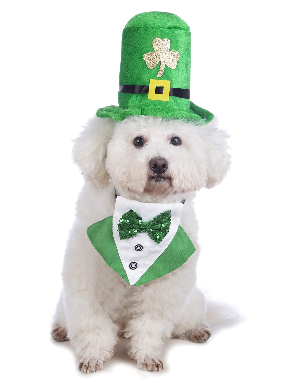 St. Patrick's Day Hundekleidung Set – Grüner Smoking Mit Fliege & Hut, Verstellbar, Für Mittelgroße/große Hunde