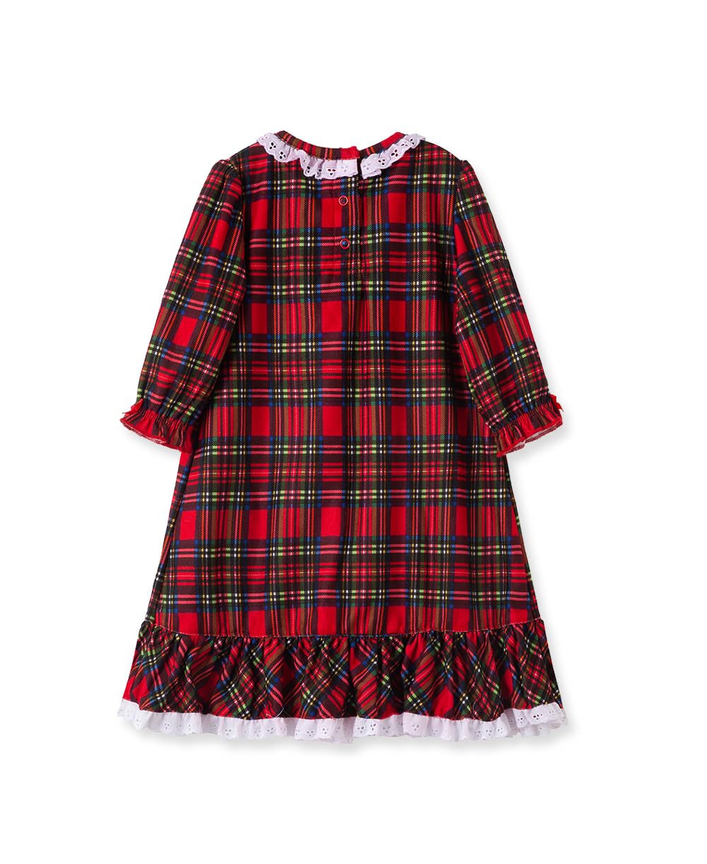 Little Clothes for Baby Girl's Christmas Plaid Nightgown Pajamas Sleepwear, 18 Months