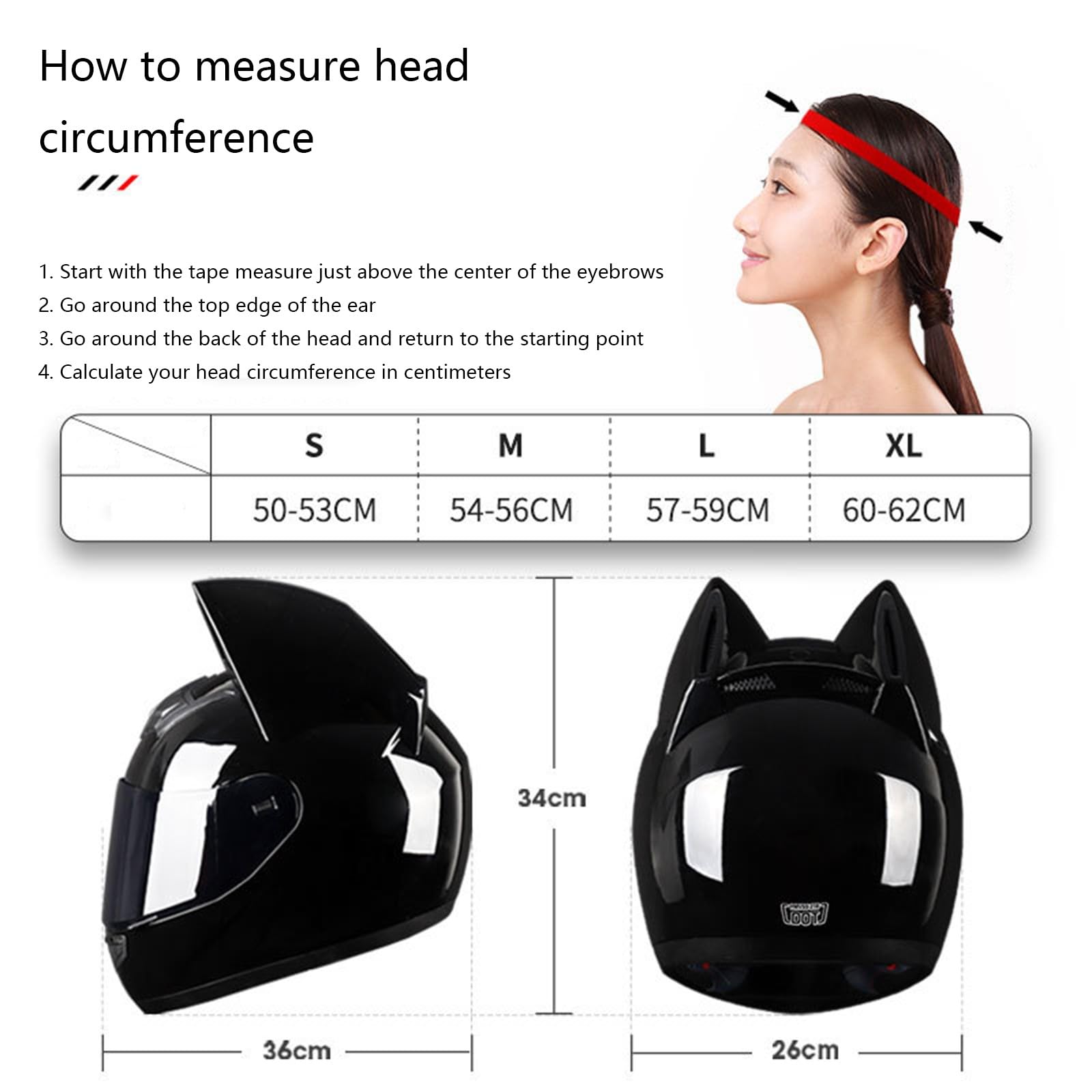 Casco da moto con orecchie di gatto, caschi integrali con visiera, caschi da motocross, omologati per uomini e donne adulti, quattro stagioni