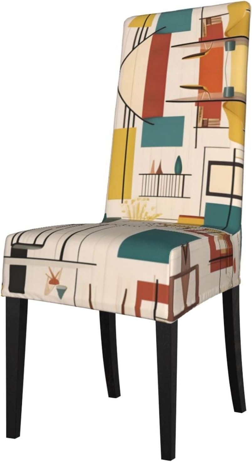 Mid Century Modern Prints Protection Cover for Dining Chair - Stretchable Chair Throw Covers for Dining Room, Hotel Event Party