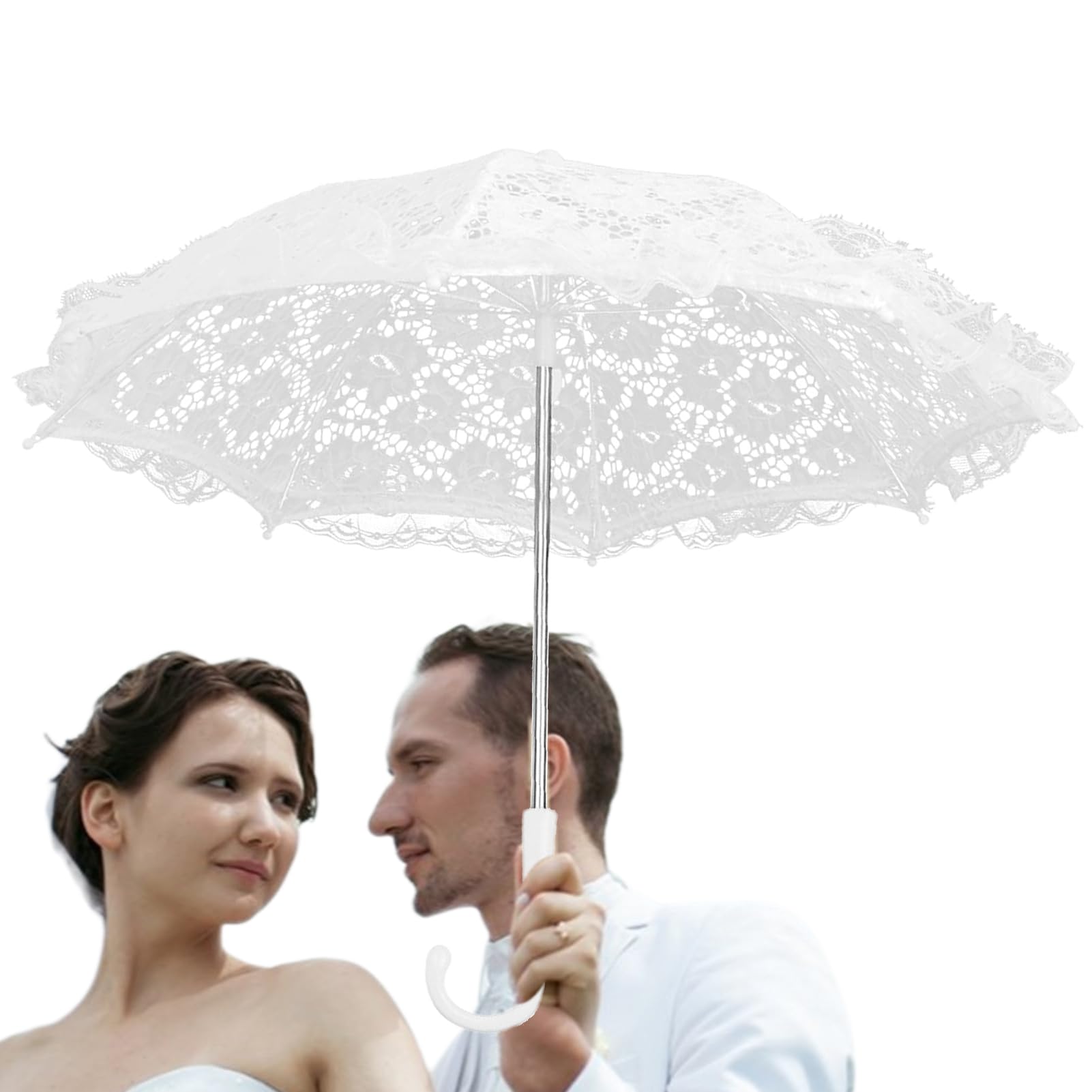Parapluie En Dentelle Blanche SQOIKOS - Style Vintage Pour Mariage Ou Déco Photo | Ø 78 Cm