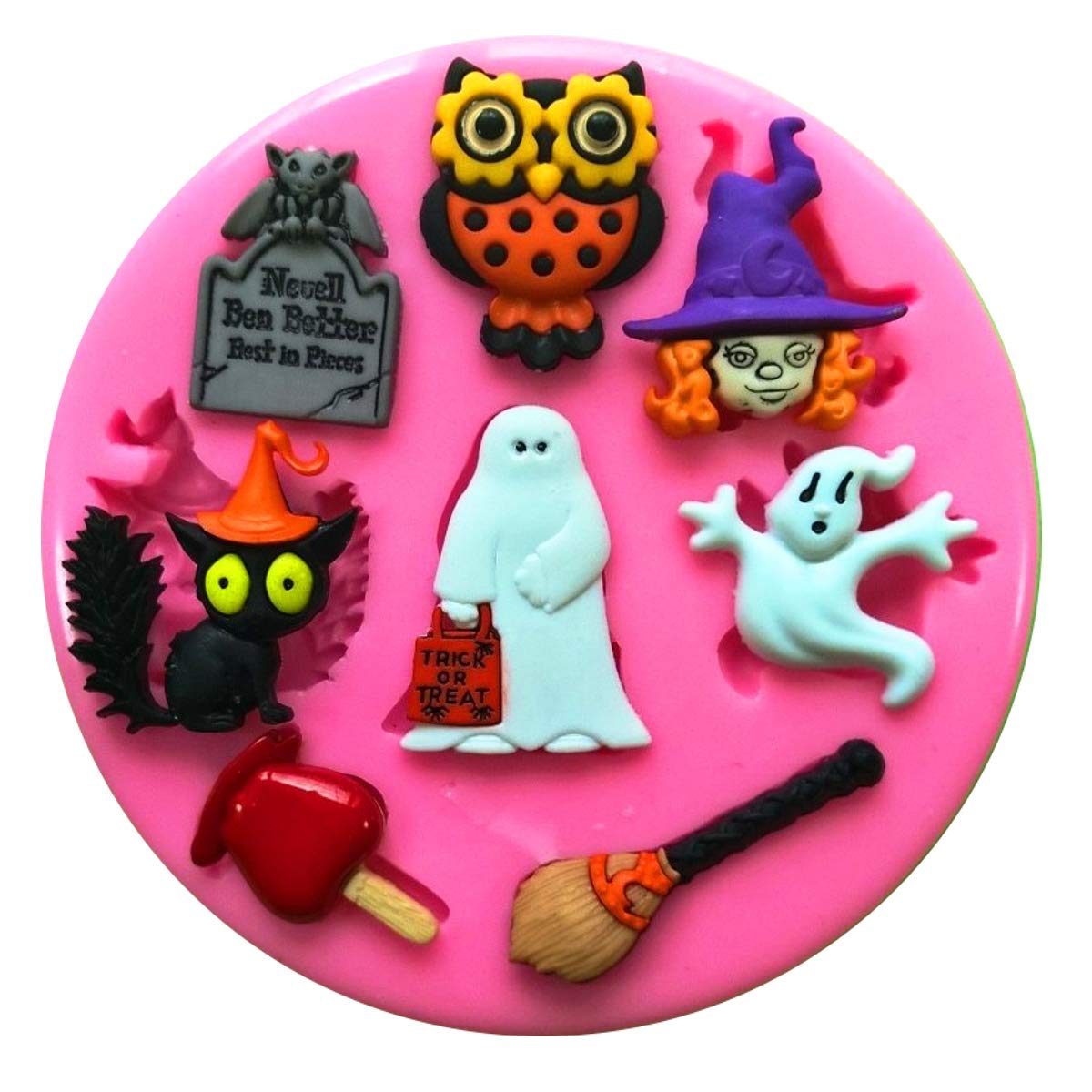 Trick or Treat Owl Cat Witch Ghost Grave Halloween Silicone Mould Mold for Cake Decorating Cake Cupcake Toppers Icing Sugarcraft Tool by Fairie Blessings