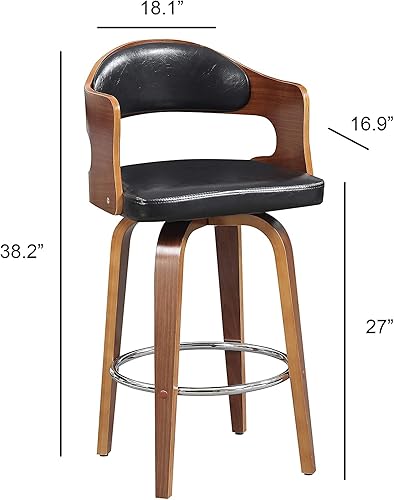 Miniatura 2 de AC Pacific ACBS09 Taburete de bar giratorio de altura de mostrador para isla de cocina, tapizado en piel sintética, diseño moderno de mediados de