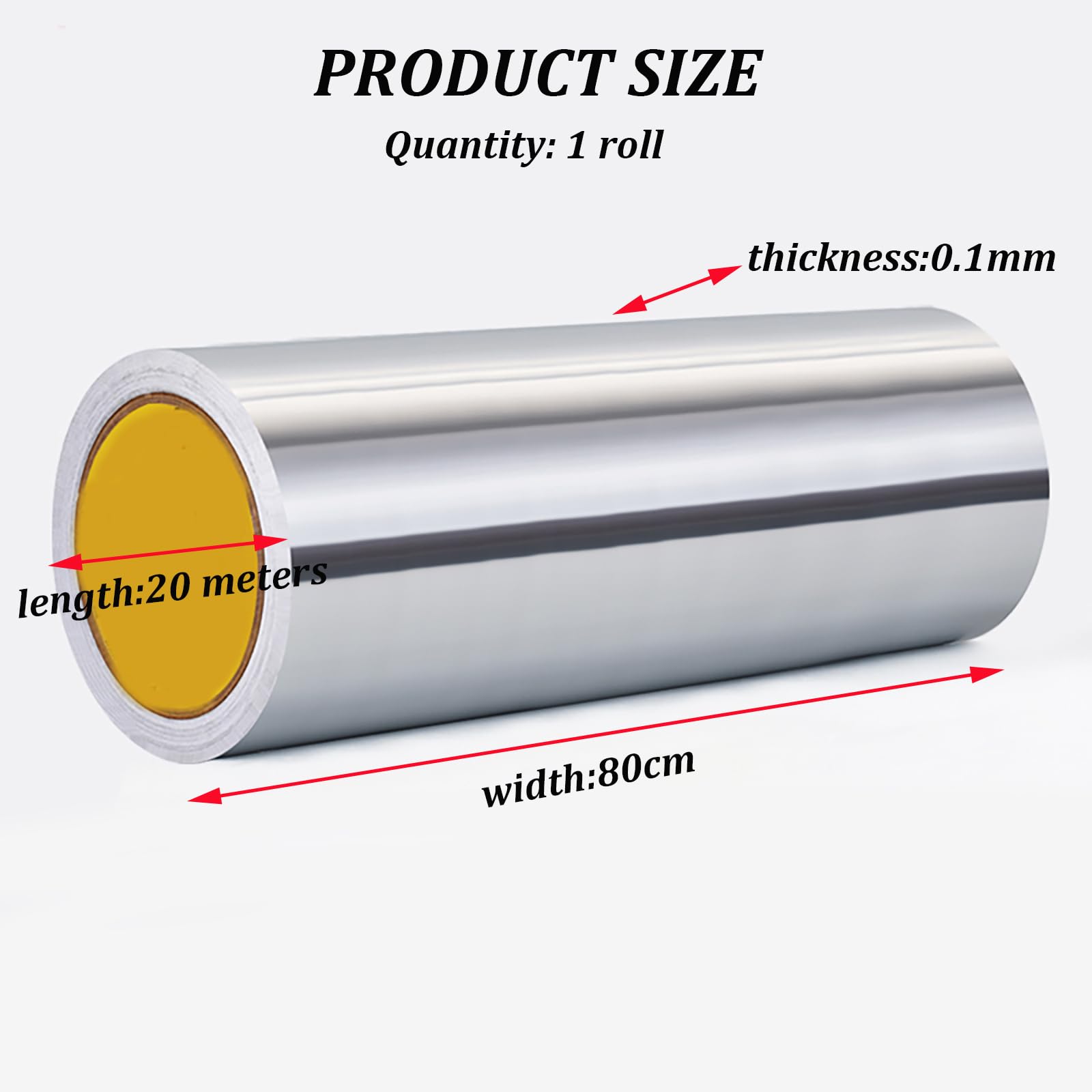 FCOIN Cinta de papel de aluminio: 0,06 mm a 0,15 mm de espesor, 100 cm de ancho, 20 metros de largo(80Cmx0.1mm)