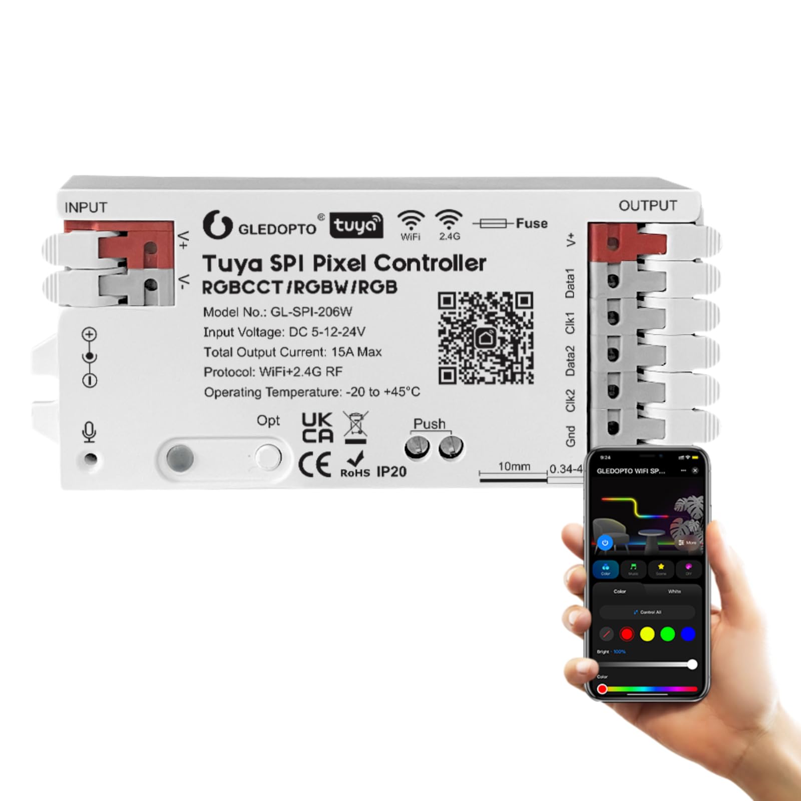 GLEDOPTO GLEDOPTO Tuya SPI Pixel Controller RGBCCT RGBW RGB WiFi LED Controller Dynamic Light Music Sync Work with Smart Life Google Assistant Alexa Yandex (206W-WiFi SPI)