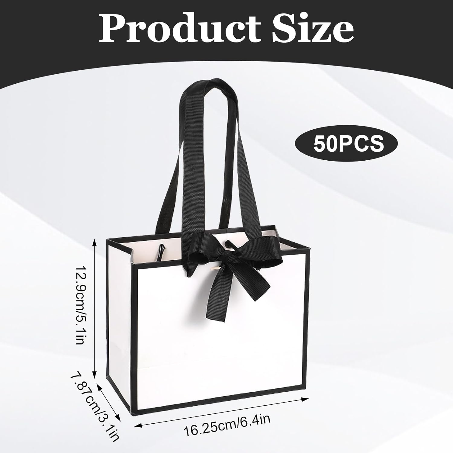 Lemecima 50 PCS Small White Black Gift Bags with Handles, 6.4×3.1×5.1 Inch Thank You Bags with Bow Ribbon for Baby Shower, Bridal Shower, Wedding, Party Favors, Thanksgiving, Christmas - Image 2