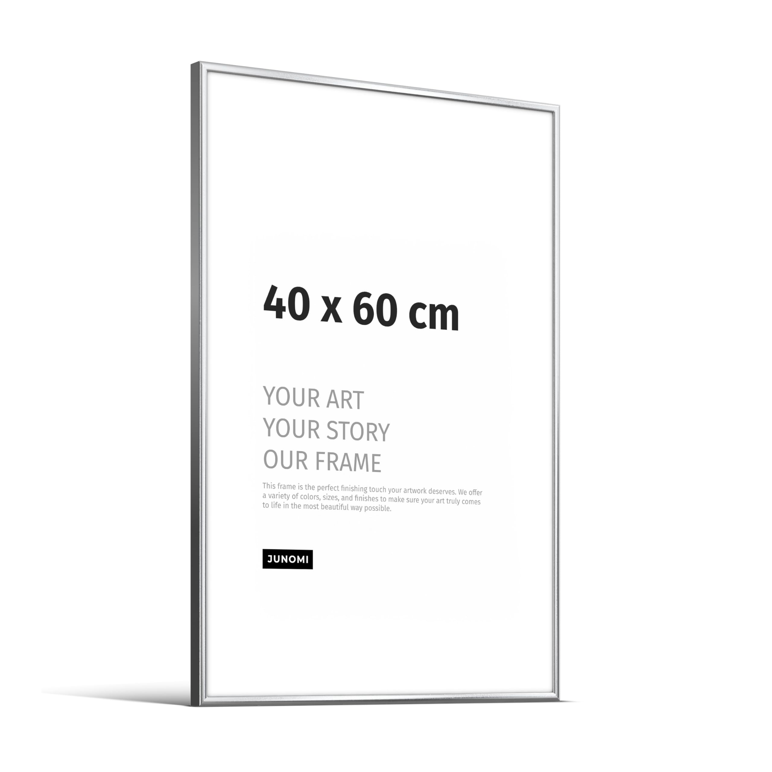 JUNOMI® Picture Frame 40 × 60 cm, Silver Glossy Aluminium, Slim Profile, Shatterproof Acrylic Glass