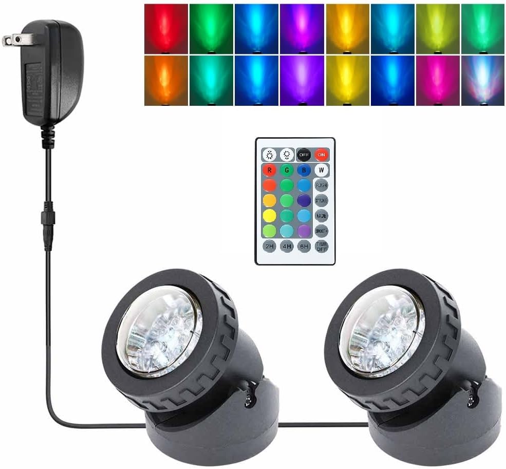 Pond Lights Colored with Timer, Underwater Fountain Light LED RGB IP68 Waterproof Submersible Spotlight for Outdoor Fish Pond Fountain Garden Lawn Yard Waterfall (Set of 3)