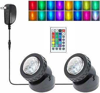Pond Lights Colored with Timer, Submersible Fountain Light | Weighted IP68 Waterproof Dimmable Memory Color Changing Outdoor Landscape Lights for Pond Fountain Garden, 2 lights