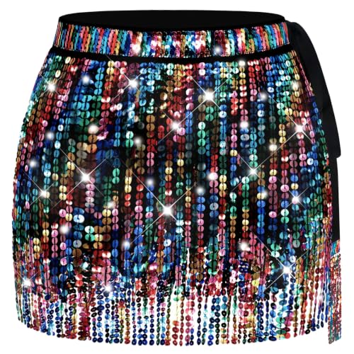 Sarfel Rainbow Sequin Skirt Women Black Sparkly Skirt Rainbow Skirt Women